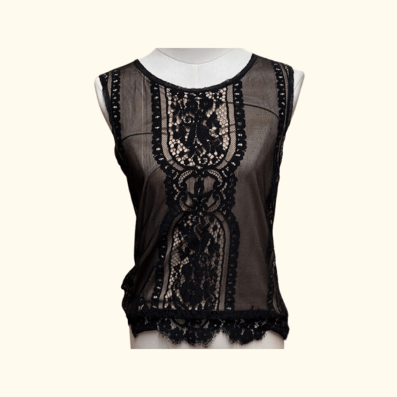 Max Studio Lace Tank Top | Black Cream | Size S | Vintage Y2K - Picture 1 of 3